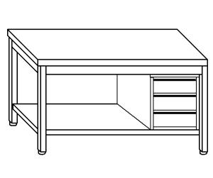 TL5264 Tavolo da lavoro in acciaio inox AISI 304 cassettiera dx ripiano 120x70x85