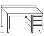 TA4119 Tavolo armadio in acciaio inox con porte su un lato, alzatina e cassettiera DX 140x70x85 