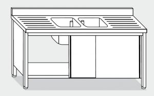 EU01613-19 lavatoio armadio ECO cm 190x60x85h  2 vasche e 2 sgocciolatoi - porte scorrevoli