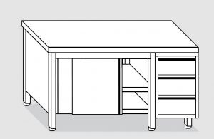 EU04001-14 tavolo armadio ECO cm 140x60x85h  piano liscio - porte scorrevoli - cassettiera 3 cassetti dx