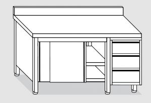 EU04003-14 tavolo armadio ECO cm 140x60x85h  piano alzatina - porte scorr - cass 3c dx