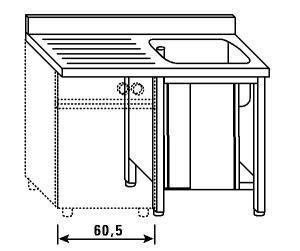 LT1181 Lavatoio su armadio per lavastoviglie 1 vasca 1 sgocciolatoio sx alzatina ante scorrevoli 140x60x85