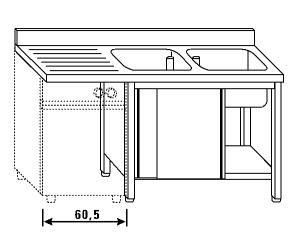 LT1185 Lavatoio su armadio per lavastoviglie 2 vasche 1 sgocciolatoio sx alzatina ante scorrevoli 160x60x85