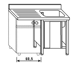 LT1189 Lavatoio su armadio per lavastoviglie 1 vasca 1 sgocciolatoio sx alzatina 140x70x85